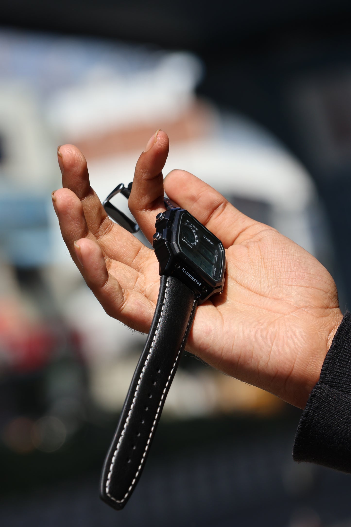 Casio World Time Digital Watch – Black Dial with Leather Strap