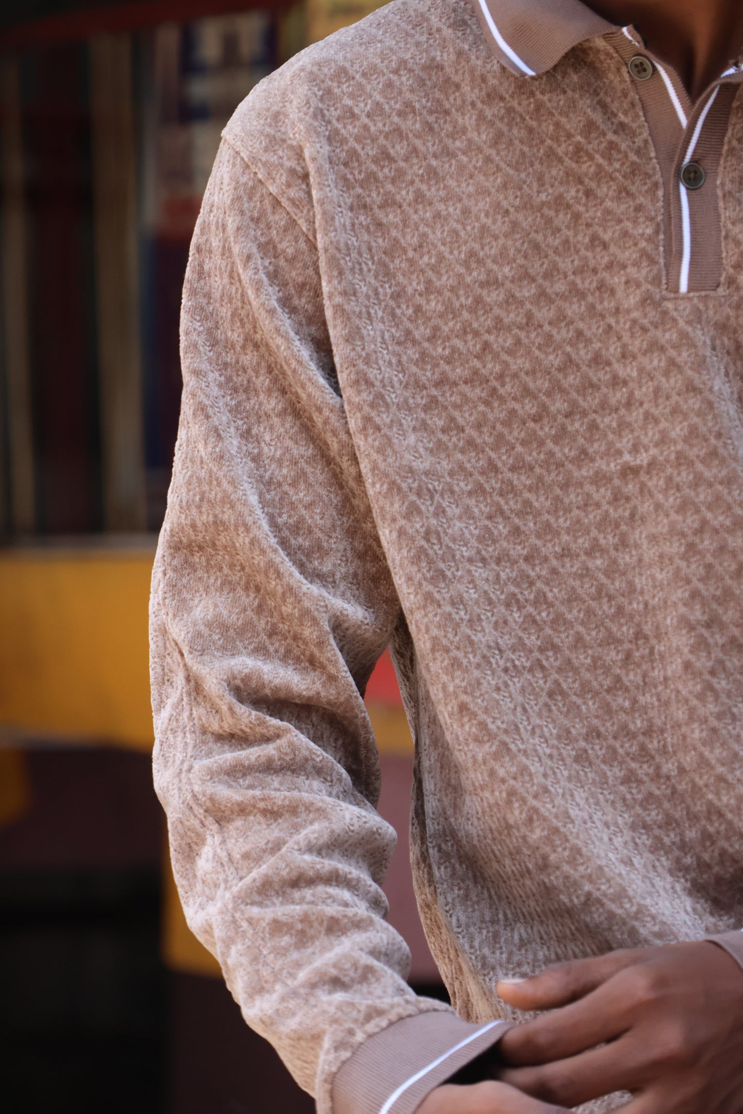 Textured Polo Sweatshirt – Beige