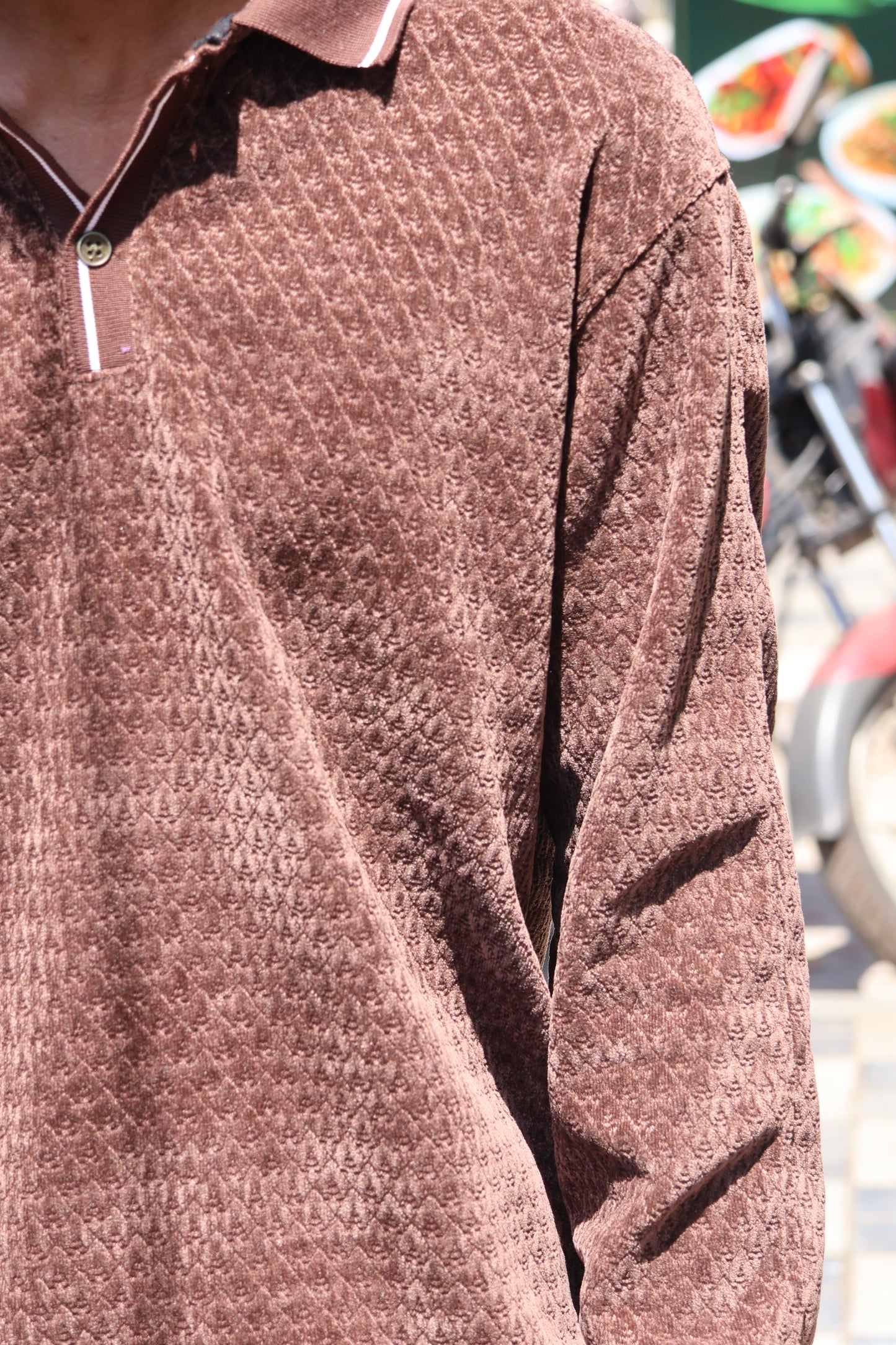 Brown Textured Polo Sweatshirt – Premium Casual Wear