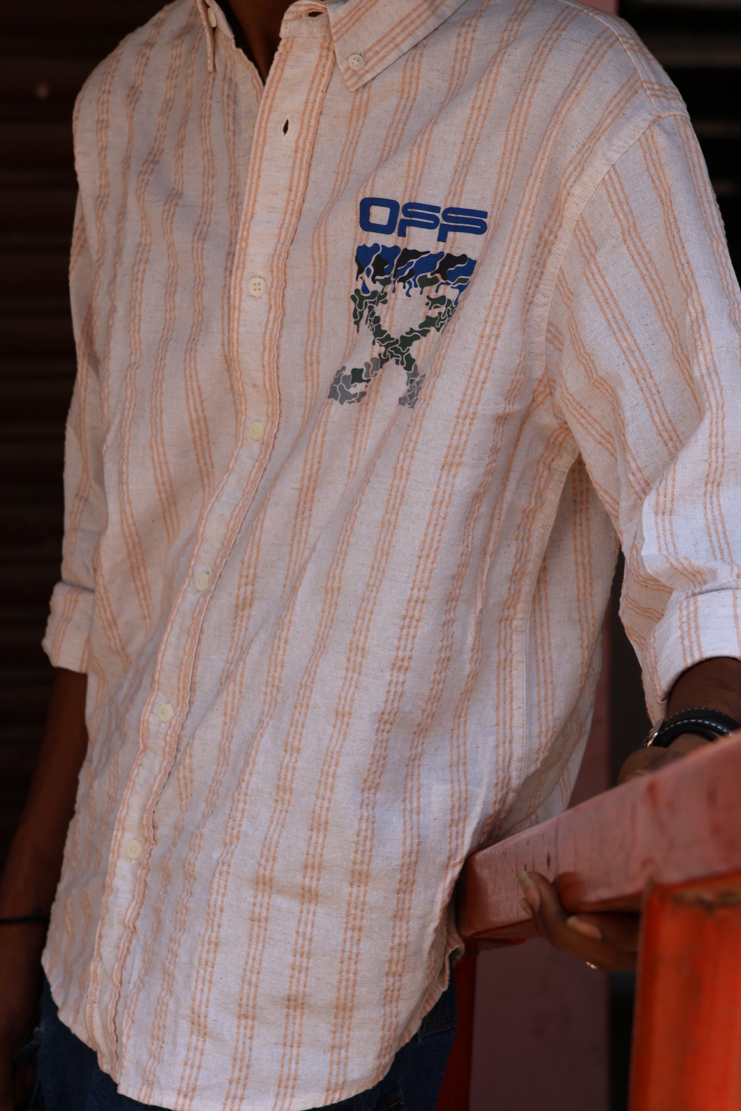 Cream Orange Stripe Graphic Shirt β Urban Edition