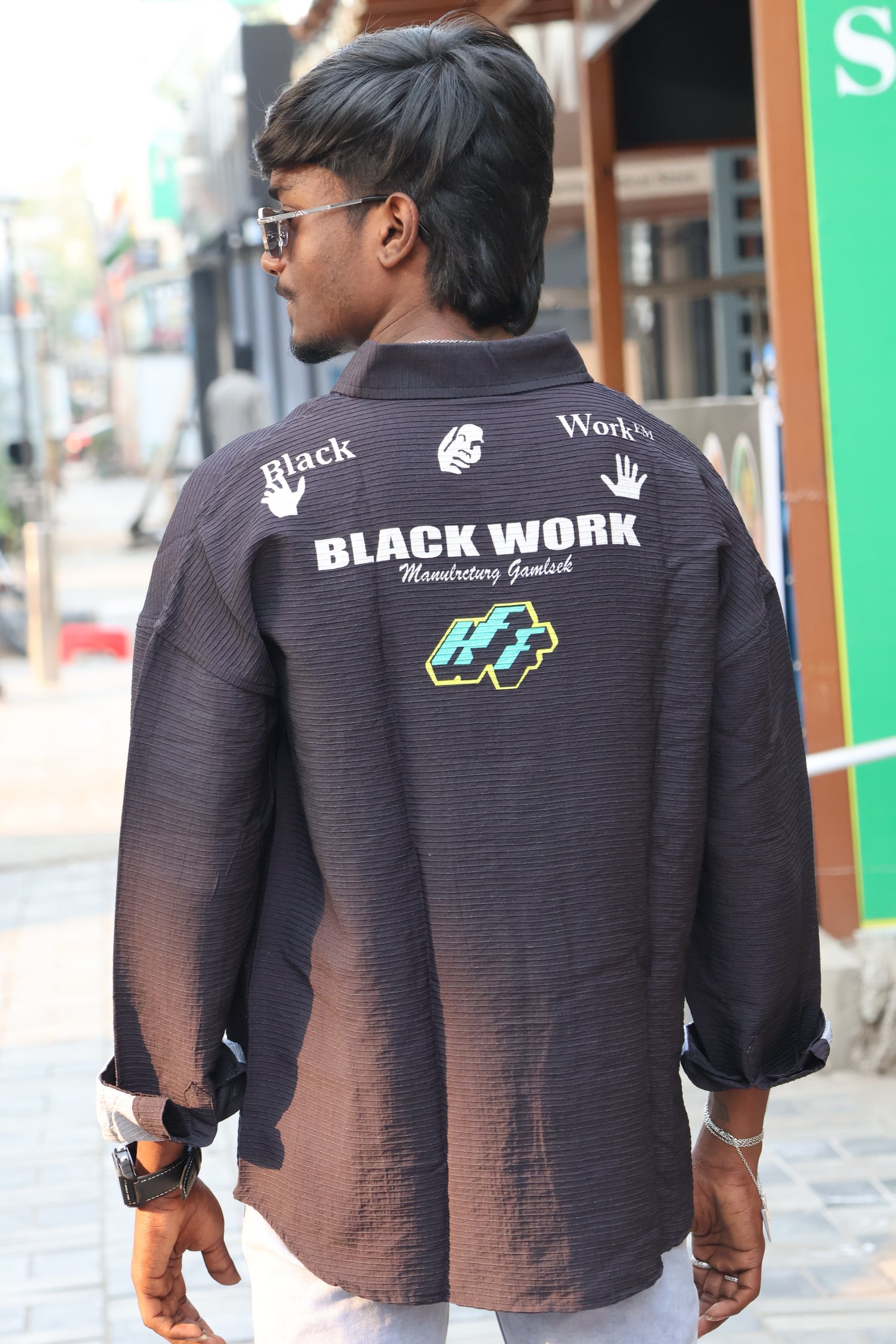 Visual Identity Ribbed Oversized Shirt - Charcoal