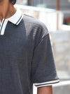 Textured Knit Oversized Polo – Charcoal Black