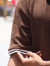 Textured Knit Oversized Polo – Earthy Brown