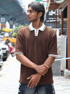 Textured Knit Oversized Polo – Earthy Brown