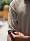 Textured Knit Oversized Polo – Desert Sand