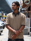 Textured Knit Oversized Polo – Desert Sand