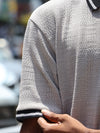 Textured Knit Oversized Polo – Light Grey