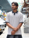 Textured Knit Oversized Polo – Light Grey
