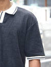 Textured Knit Oversized Polo – Pitch Black