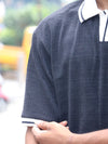 Textured Knit Oversized Polo – Pitch Black
