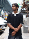 Textured Knit Oversized Polo – Pitch Black