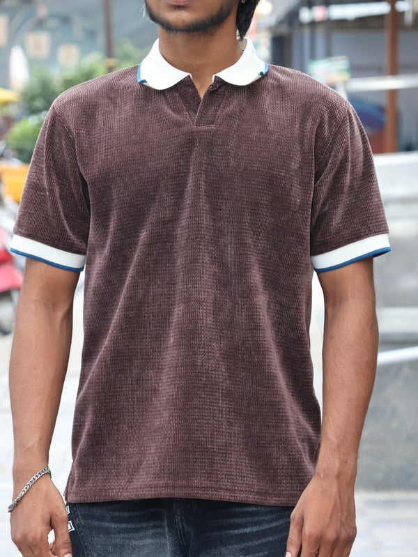 The Vintage Velour Knit Polo – Earth Brown