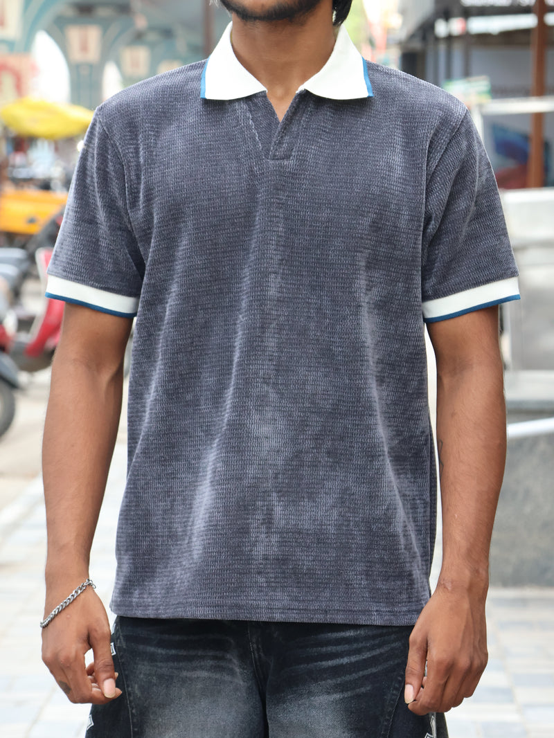 The Vintage Velour Knit Polo – Slate Gray