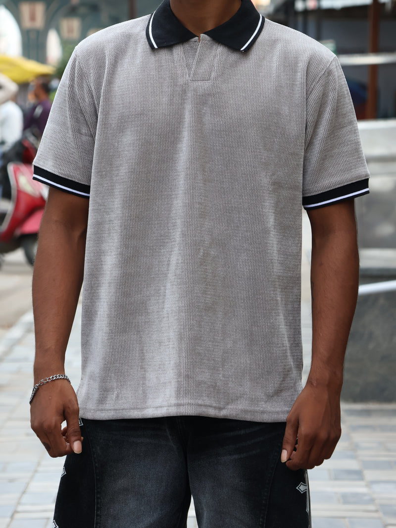 The Vintage Velour Knit Polo – Heather Gray