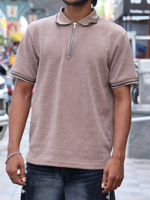 The Textured Quarter-Zip Polo – Sand Beige