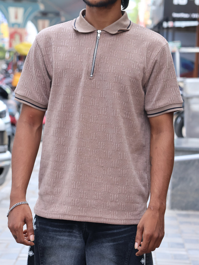 The Textured Quarter-Zip Polo – Sand Beige