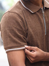 The Textured Quarter-Zip Polo – Cocoa Brown