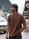 The Textured Quarter-Zip Polo – Cocoa Brown