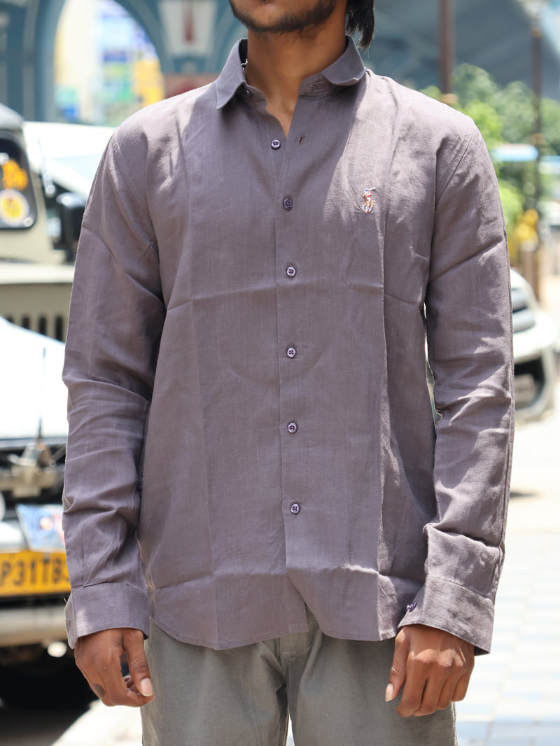 Premium Linen Button-Down Shirt – Muted Charcoal Mauve