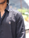 Premium Linen Button-Down Shirt – Obsidian Black