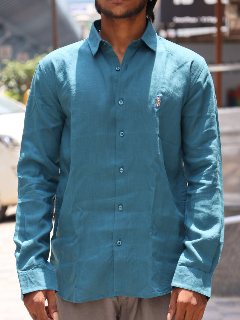 Premium Linen Button-Down Shirt – Aqua Teal