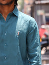 Premium Linen Button-Down Shirt – Aqua Teal