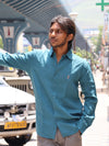 Premium Linen Button-Down Shirt – Aqua Teal