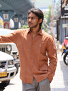 Premium Linen Button-Down Shirt – Terracotta Rust