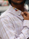 Embroidered Collar Plaid Long-Sleeve Shirt