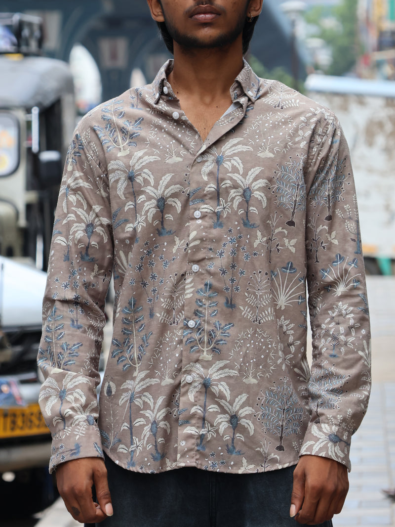 Botanical Block-Print Long-Sleeve Shirt