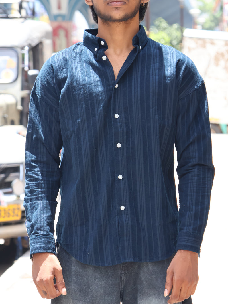 Relaxed Fit Striped Corduroy Shirt – Deep Indigo