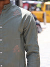 Embroidered Ginkgo Mandarin Collar Shirt – Sage