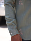 Embroidered Ginkgo Mandarin Collar Shirt – Sage