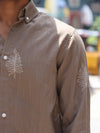 Embroidered Fern Leaf Button-Down Shirt – Earthy Espresso Brown