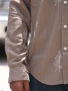 Embroidered Fern Leaf Button-Down Shirt – Earthy Espresso Brown