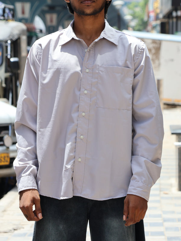 "Unprocessed" Graphic Button-Down Shirt – Ash Grey
