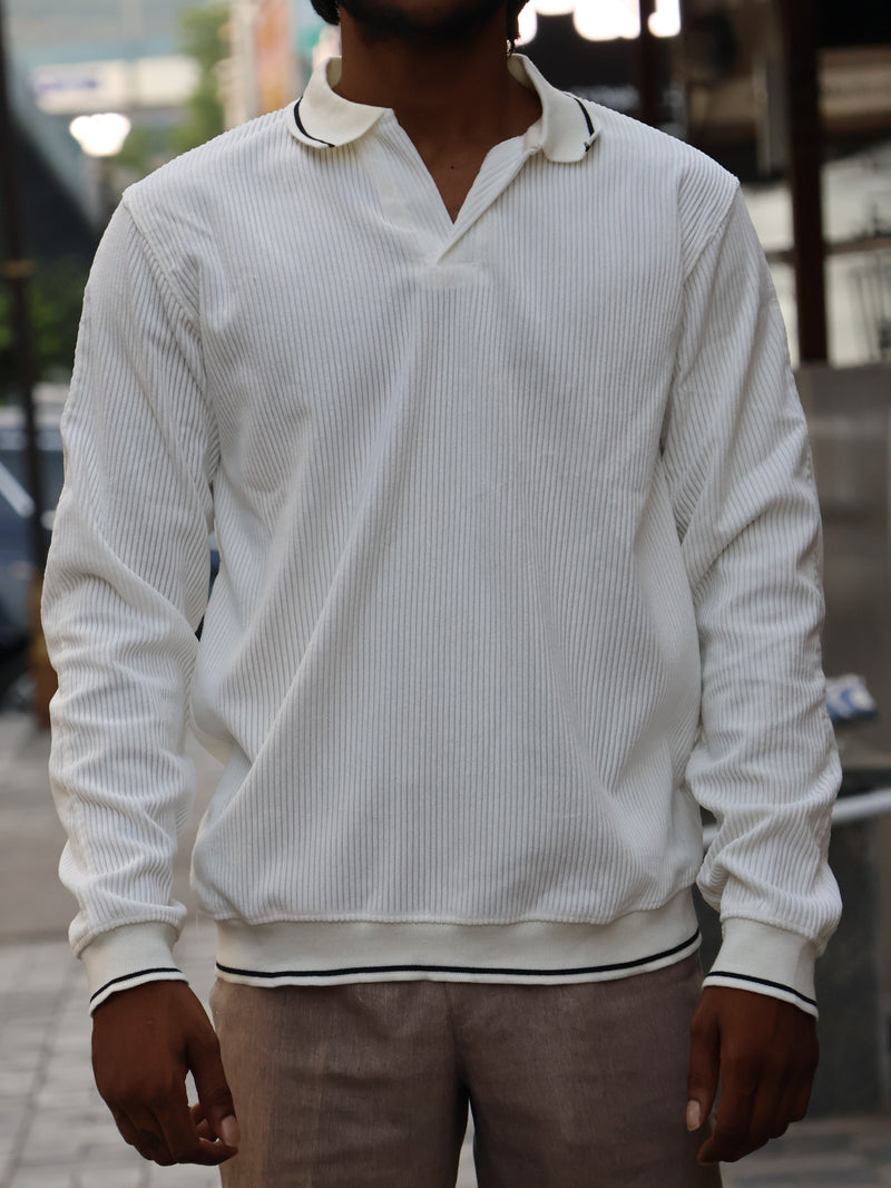 Textured Corduroy Pullover Polo – Chalk White