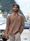 Textured Corduroy Pullover Polo – Earthy Espresso Brown