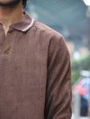 Textured Corduroy Pullover Polo – Rich Chocolate Brown
