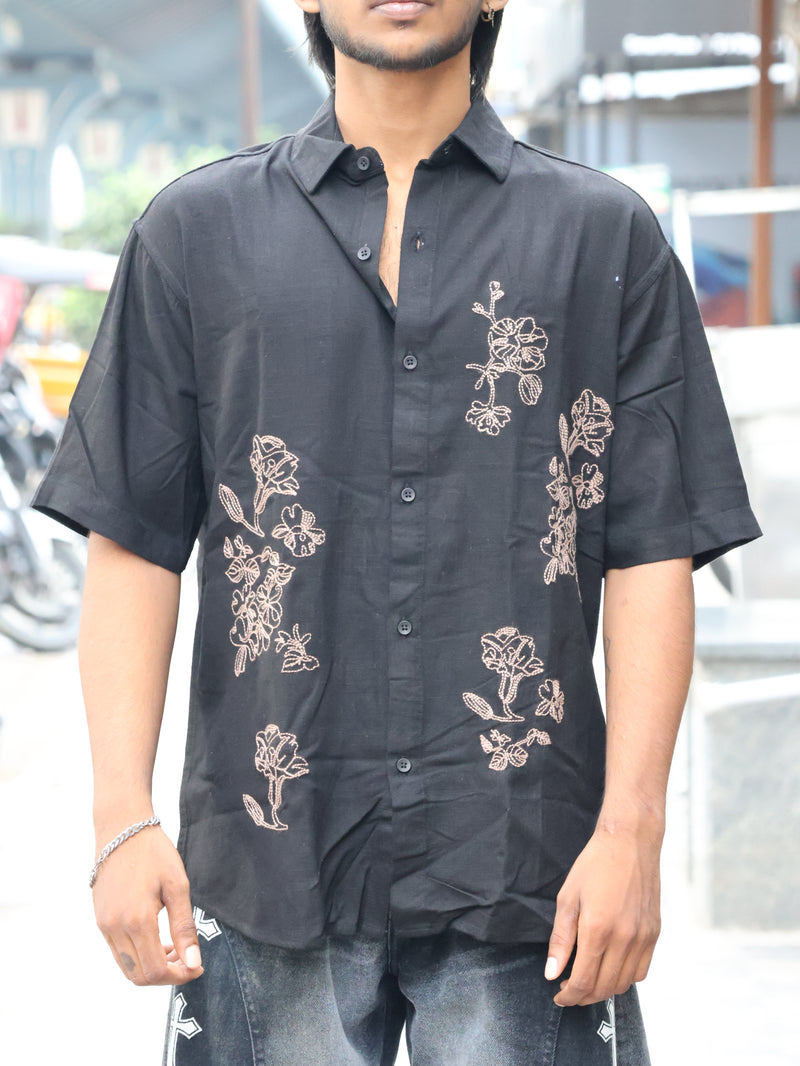 The Botanical Resort Shirt in Obsidian Black