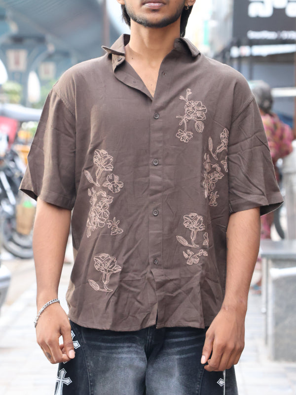 The Botanical Resort Shirt in Earthy Espresso Brown