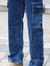 The Distressed Wave Cargo Denim in Acid Wash Blue