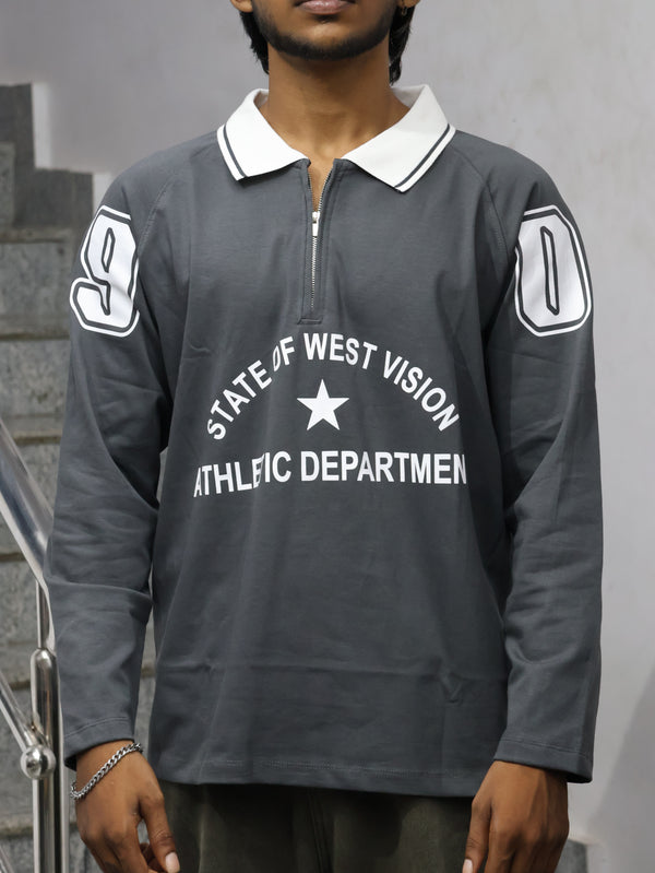 "WEST VISION" Quarter-Zip Athletic Polo – Charcoal Grey