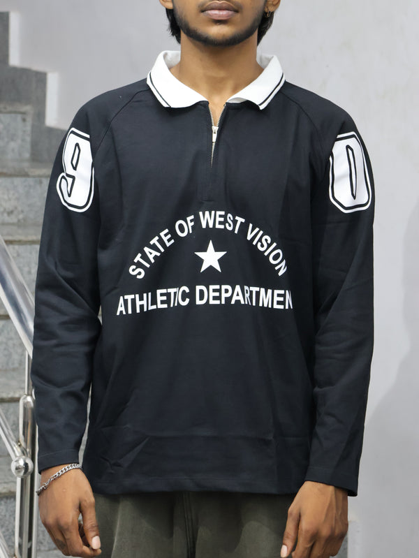 "WEST VISION" Quarter-Zip Athletic Polo – Obsidian Black