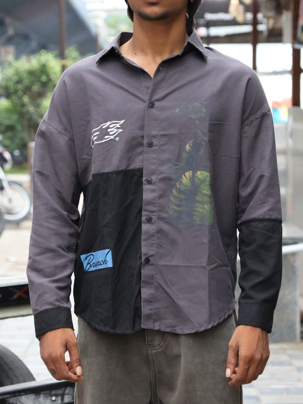 "Brunch" Mixed-Media Panel Utility Shirt