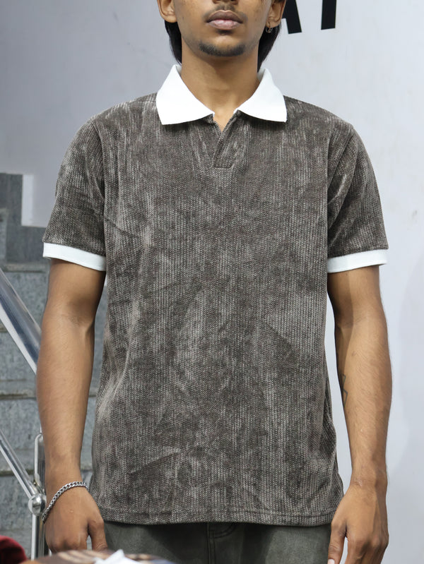 The "Plush Rib" Open-Collar Polo — Mineral Espresso