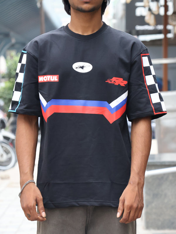 "Grand Prix" Oversized Racing Tee – Pitch Black