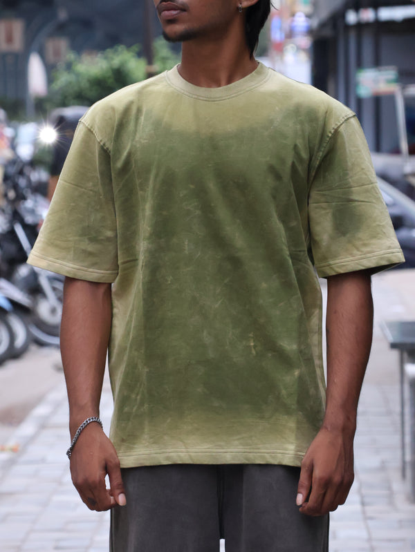"Vintage Wash" Heavyweight Oversized Tee – Moss Green