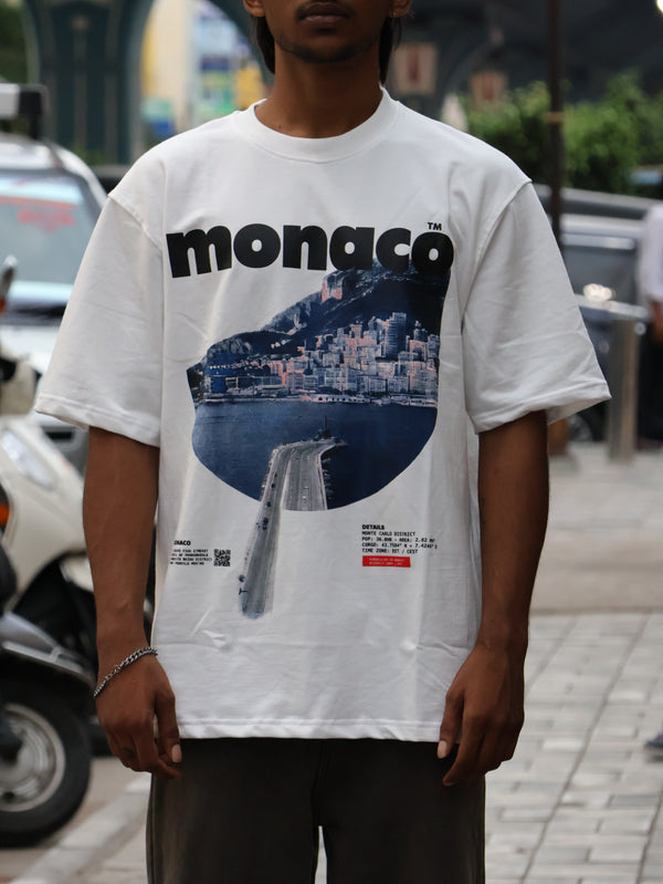 "Monaco Grand Prix" Heavyweight Oversized Tee – Crisp White