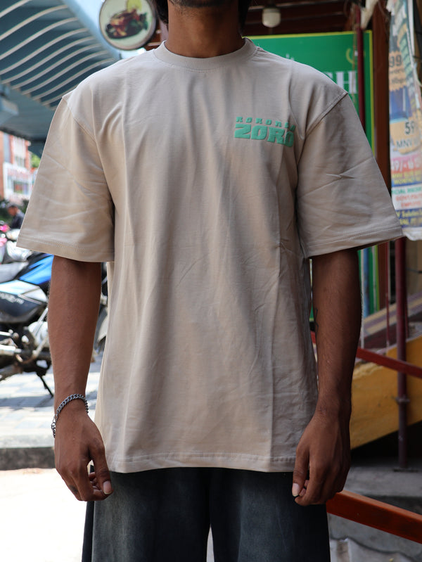 "MOSS HEAD" Zoro Oversized Graphic Tee – Oatmeal Beige